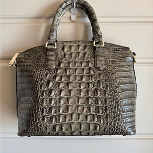 Brahmin Croc-Embossed Satchel Handbag - Olive Green